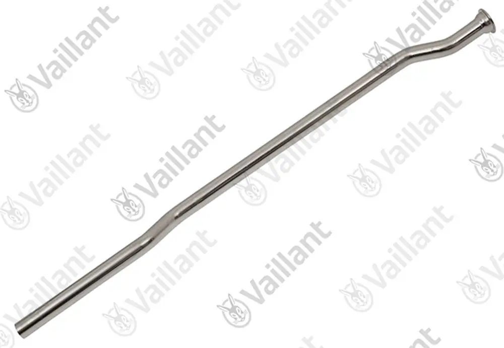 Vaillant Rohr, metallisch, lang und gebogen, mit einem Durchmesser an einem Ende, geeignet für Heizungs- oder Speicheranwendungen.